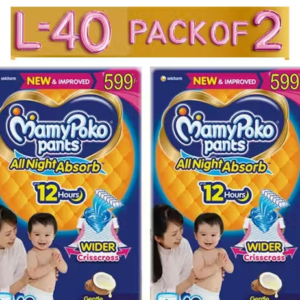 MamyPoko Pants All Night Absorb Diapers, Large size ( pack of 80 ),(L-40),Pack of 2