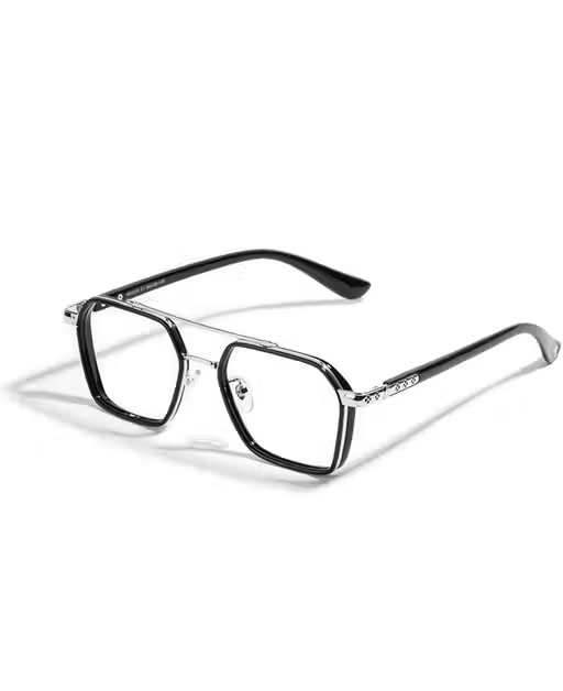 Retro Rectangular Aviator Sunglasses Premium Glass Lens Flat Metal Sun Glasses Men & Women (Gold Black) (Pack Of 1) - Image 2
