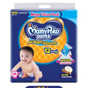 MamyPoko Pants All Night Absorb Baby Diapers with Gentle Coco Care | Medium (M) | 70 Count - (7-12 kg)