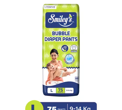 Smiley's Bubble Baby Diaper Pants Large (L) | 9-14 Kg | 75 pieces