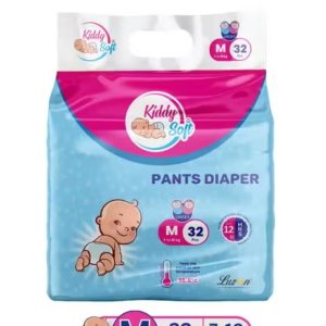 KiddySoft Baby Diaper Pants with Snug Fit, Ultra Soft Cottony Feel, Fast Absorption, and Anti-Leak Protection for All-Day Dryness | M | 7–12 kg | 32 Count
