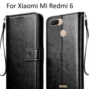 Juberous Vintage Leather Finish Flip Cover for Xiaomi Mi Redmi 6 | Inside Pockets & Inbuilt Stand | Wallet Style Back Case | Magnet Closure - Pitch Black