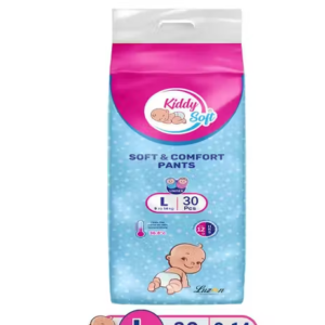 KiddySoft Baby Diaper Pants with Snug Fit, Ultra Soft Cottony Feel, Fast Absorption, and Anti-Leak Protection for All-Day Dryness | L | 9–14 kg | 30 Count