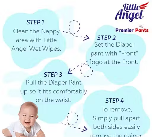 Little Angel Premier Pants Baby Diapers, New Born (NB/XS) Size, 60 Count with Wetness Indicator, upto 5 Kg - Image 4