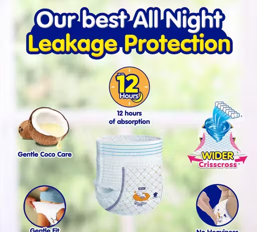 MamyPoko Pants All Night Absorb Baby Diapers with Gentle Coco Care | Medium (M) | 70 Count - (7-12 kg) - Image 2