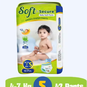 Soft & Secure Baby Soft Pants with 12 hrs absorption Small Size, 4-7 Kgs - S (42 Pieces)
