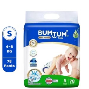 Bumtum Baby Diaper Pants with Double Layer Leakage Protection - 4 to 8 Kg (78 Count, Small, Pack of 1) Baby Diapers