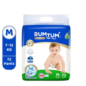Bumtum Baby Diaper Pants with Leakage Protection -7 to 12 Kg (Medium, 72 Count, Pack of 1)