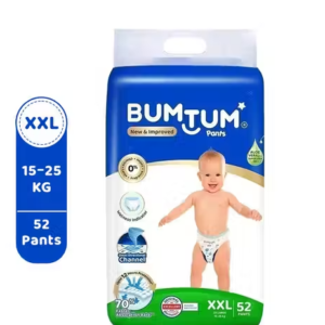 Bumtum Baby Diaper Pants, XXL Size, 52 Count, Double Layer Leakage Protection Infused With Aloe Vera, Cottony Soft High Absorb Technology (Pack of 1)