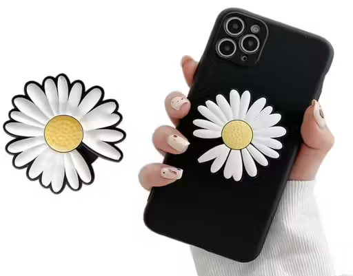 Daisy Flower Phone Pop Holder, White and Yellow, Mobile Phone Stand and Grip