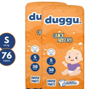 Duggu Ultra Soft and Gentle Baby Diaper Pants | Unisex | Up to 10 Hours Absorption | Super Dryness | leak Protection | 4-8 kg | Small | Pack of 2 - (76 Pieces)