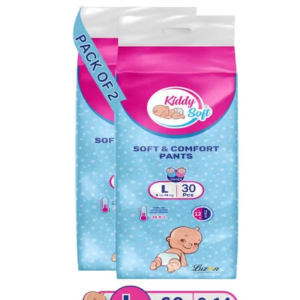 Kiddysoft Baby Diaper Pants with Snug Fit, Ultra Soft Cottony Feel, Fast Absorption, and Anti-Leak Protection for All-Day Dryness | L | 9–14 kg | 60 Count