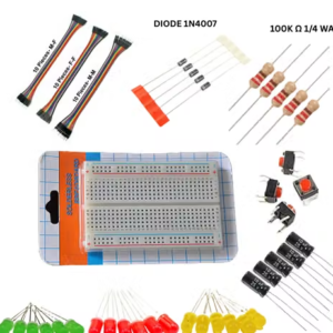 Lalitha Electronics Starter Kit with Breadboard, Jumper Wires, LEDs, Resistors, Capacitors and Buttons, DIY Components Set for beginners