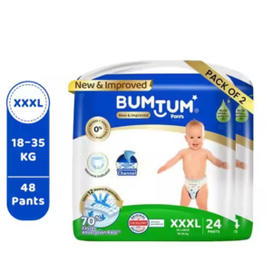Bumtum Baby Diaper Pants Double Layer Leakage Protection High Absorb Technology - XXXL - 48 Pack Of 2 (24pcs. per pack )