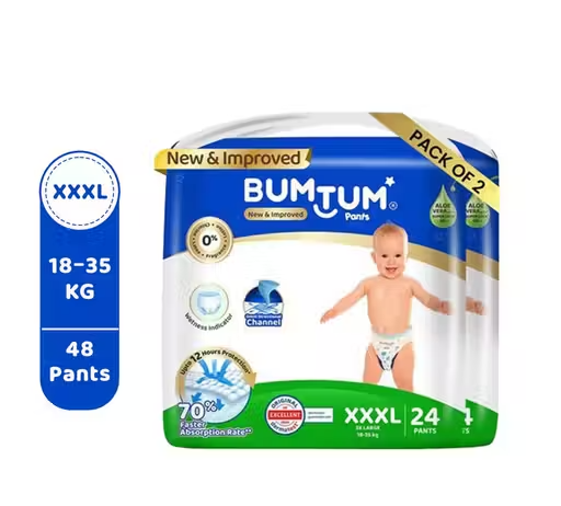 Bumtum Baby Diaper Pants Double Layer Leakage Protection High Absorb Technology - XXXL - 48 Pack Of 2 (24pcs. per pack )