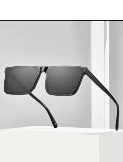Men Black Rubber rectangular sunglasses - Image 3