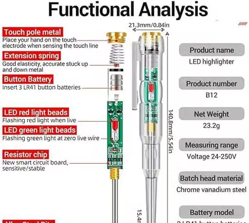 High-Brightness Intelligent Voltage Tester Pen - Multi-function LED Test Pen with Screwdriver for Electric Power Testing, Voltage Tester Detector - Image 4