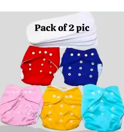 Baby Freesize Washable & Reusable Adjustable Pocket 2 Cloth Diaper Multicolor with 2 Insert