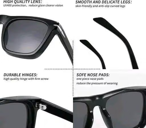 SAN.AM EYEWEAR Polarized sunglasses for men and Women Uv 400 Protection Aviator Shape Cooling Goggles Black Shade Sunglass (Italic)... (Italic Black) - Image 4