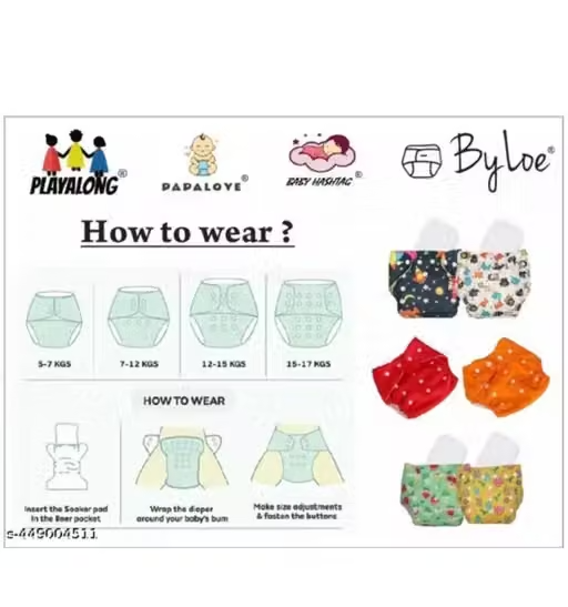 Baby Freesize Washable & Reusable Adjustable Pocket 2 Cloth Diaper Multicolor with 2 Insert - Image 3