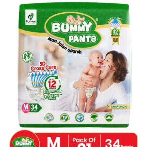 Bummy Pants Super Soft Baby Diaper Pants with 3x Fast Absorption | Up-to 12 Hr Leakage Protection - Size (M) | Pack of 1 | 34 Pieces