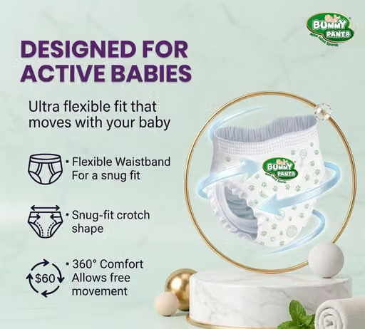 Bummy Pants Super Soft Baby Diaper Pants with 3x Fast Absorption | Up-to 12 Hr Leakage Protection - Size (M) | Pack of 1 | 34 Pieces - Image 2