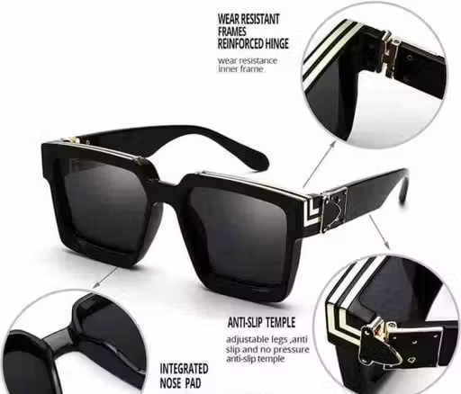 Men Black Rubber Rectangular , UV Protected Iron Man Sunglasses (Pack of 1) - Image 3