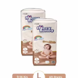 Honey Bunny Everyday Baby Pants Diapers with Wetness Indicator, Silky Soft - Bubble sheet, Large -(30 pcs) ( Pack of 2 ) - L (60 pcs)