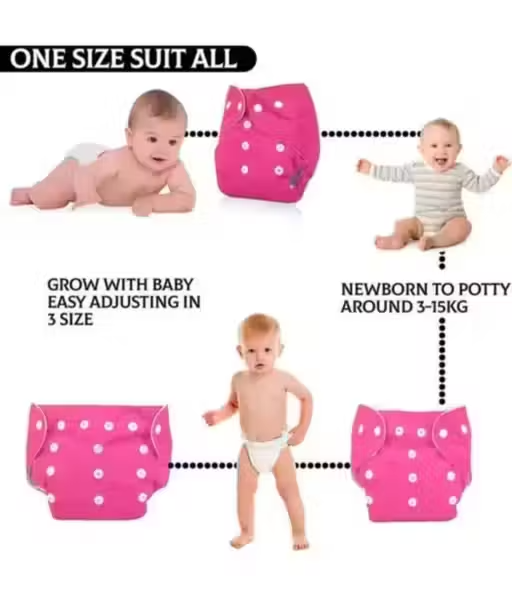 All New Reusable malti color Cloth Button Diaper For Baby New born To 2 year with Black Insert (2 Diaper +2 insert) - Image 3