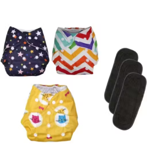 Kogar All New Stylish printed Star Zigzag Cat Diaper With Black Insert for Baby New Born To 2 Year (3 Diaper +3 insert ) Gar-04