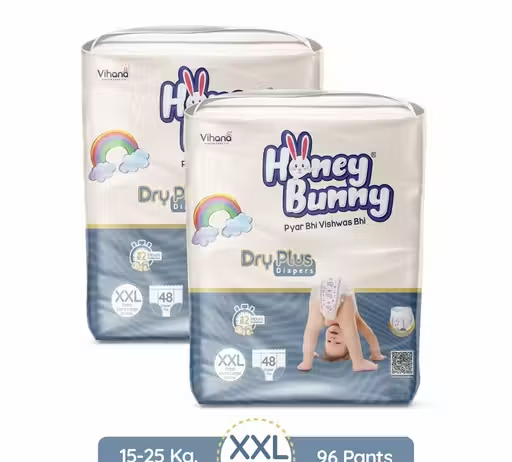 Honey Bunny Baby Diaper Pants Super Soft Dry Plus 12 Hour protection Extra Extra Large - (48 pcs) ( Pack of 2 ) - XXL (96 pcs)