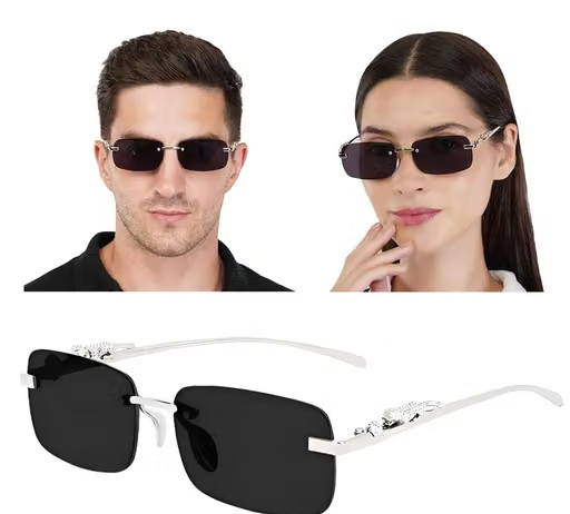 Unisex Rimless Goggle Metal Rectangular , UV Protected Mc Stan Sunglasses (Pack of 1) - Image 2