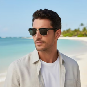 Classic Clubmaster Sunglasses for Men & Women | UV400 Protection | Premium Semi-Rim Black & Gold Frame | Stylish Outdoor Travel & Driving Goggles