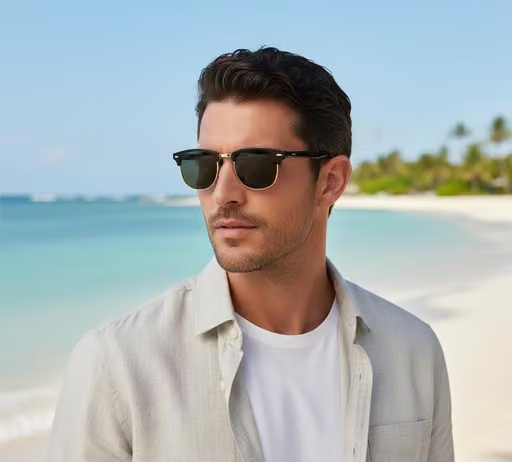 Classic Clubmaster Sunglasses for Men & Women | UV400 Protection | Premium Semi-Rim Black & Gold Frame | Stylish Outdoor Travel & Driving Goggles