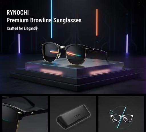 Classic Clubmaster Sunglasses for Men & Women | UV400 Protection | Premium Semi-Rim Black & Gold Frame | Stylish Outdoor Travel & Driving Goggles - Image 2