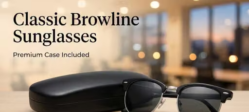 Classic Clubmaster Sunglasses for Men & Women | UV400 Protection | Premium Semi-Rim Black & Gold Frame | Stylish Outdoor Travel & Driving Goggles - Image 3