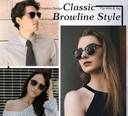 Classic Clubmaster Sunglasses for Men & Women | UV400 Protection | Premium Semi-Rim Black & Gold Frame | Stylish Outdoor Travel & Driving Goggles - Image 4