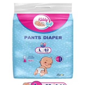 KiddySoft Baby Diaper Pants with Snug Fit, Ultra Soft Cottony Feel, Fast Absorption, and Anti-Leak Protection for All-Day Dryness | L | 9â€“14 kg | 62 Count