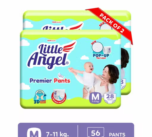Little Angel Premier Baby Diaper Pants, Medium (28 * 2) - 56 PCS
