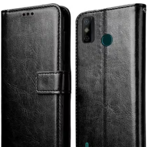 Mobihopper Vintage Leather Flip Back Case Cover for Tecno Spark Go 2020| Protactive Case| Wallet Stand| Card Slots| Flip Case with Holder for Tecno Spark Go 2020 -Black