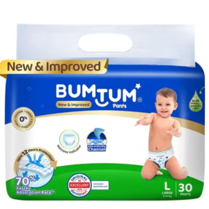 Bumtum Baby Diaper Pants, Large Size 30 Count, Double Layer Leakage Protection Infused With Aloe Vera, Cottony Soft High Absorb Technology (Pack of 1)