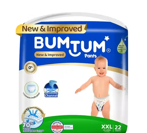 Bumtum Baby Diaper Pants, XXL Size 22 Count, Double Layer Leakage Protection Infused With Aloe Vera, Cottony Soft High Absorb Technology (Pack of 1)