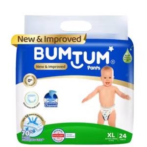 Bumtum Baby Diaper Pants, XL Size 24 Count, Double Layer Leakage Protection Infused With Aloe Vera, Cottony Soft High Absorb Technology (Pack of 1)