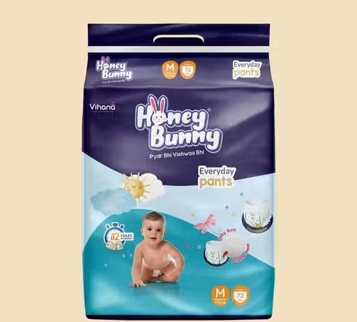Honey Bunny Everyday Baby Pants Diapers with Wetness Indicator, Silky Soft - Bubble sheet