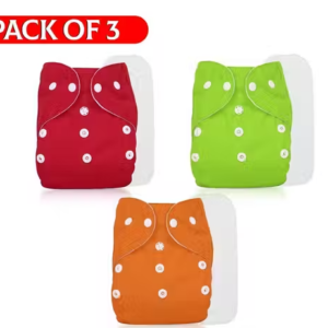 Baby's All in One Washable Reusable Adjustable 3 Pocket Cloth Diapers with 3 White 5 layer Inserts