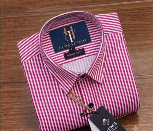 HEMS Trends Premium Men's Pink & White Vertical Striped Casual Cotton Blend Full Sleeve Regular Fit Stylish Shirt for Office, College, Party, Daily Wear & Smart Casual Fashion