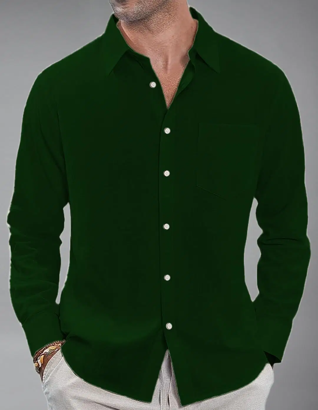 Cotton Blend Slim Fit Solids Full Sleeves Men's Casual Shirt - Green ( Pack of 1 )