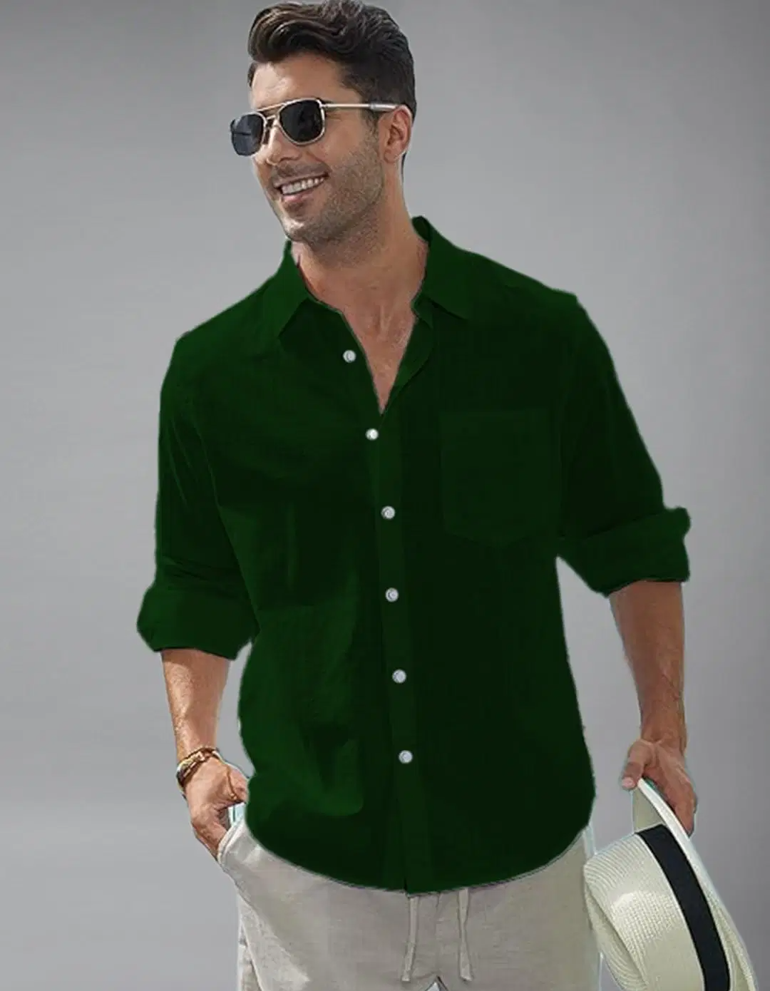 Cotton Blend Slim Fit Solids Full Sleeves Men's Casual Shirt - Green ( Pack of 1 ) - Image 4