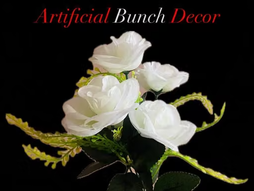 Artificial Flower 5 Head White Rose Decorative Bunch for Table Top Pack of 6 - Image 2