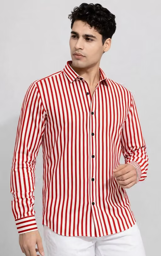 HEMS Trends Premium Men's Pink & White Vertical Striped Casual Cotton Blend Full Sleeve Regular Fit Stylish Shirt for Office, College, Party, Daily Wear & Smart Casual Fashion - Image 2